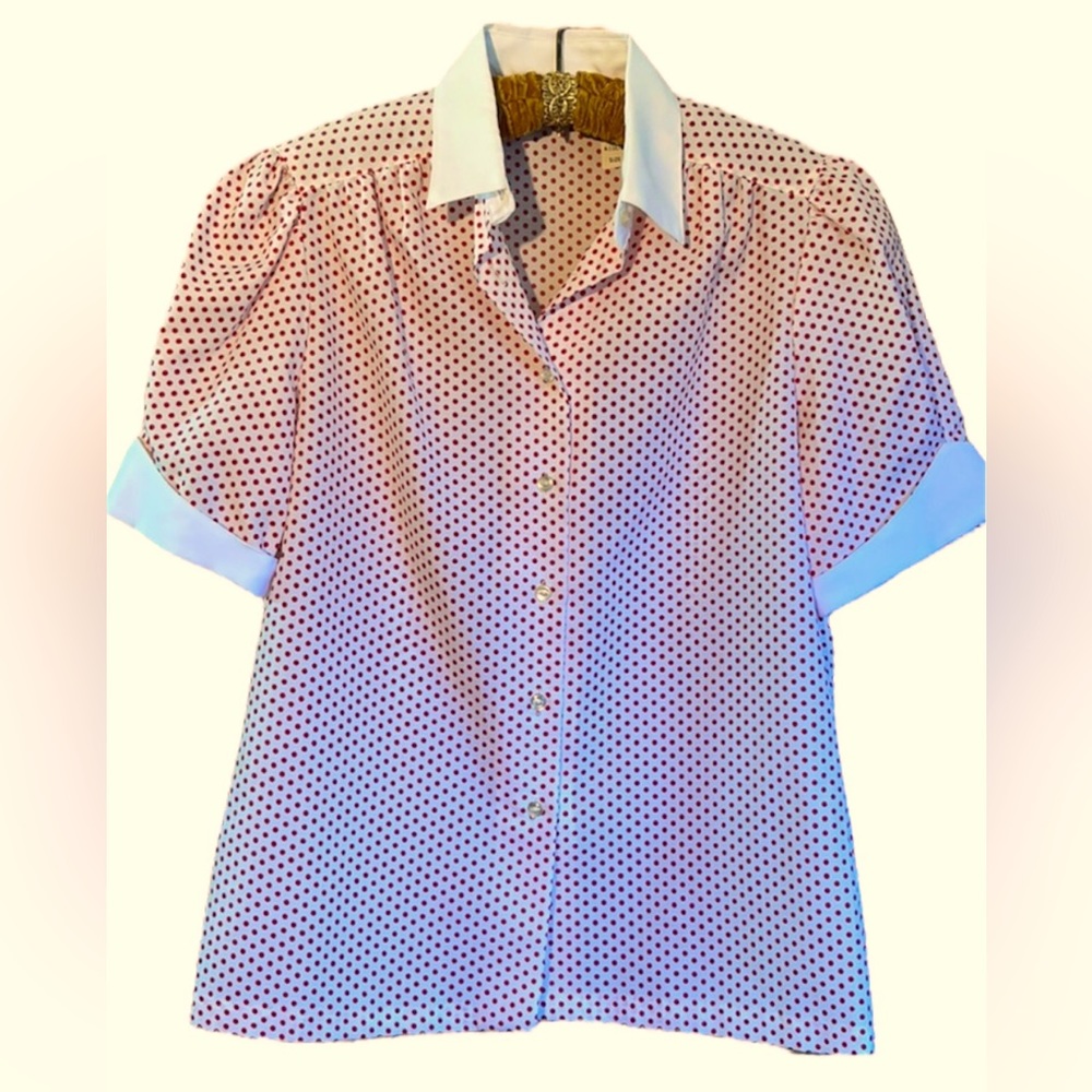Vintage Lady Manhattan Polka Dot Blouse SZ 10